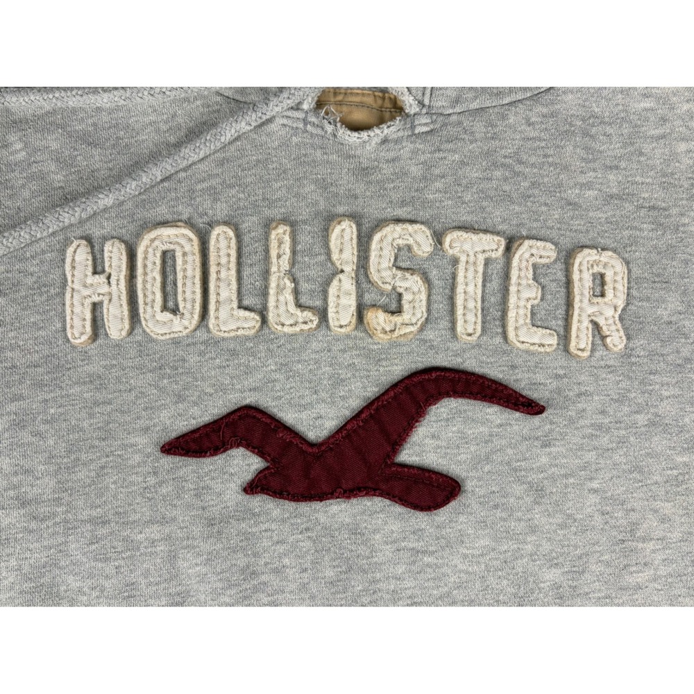 Hollister Mens Y2K Pullover Hoodie Gray Applique Logo Waffle Hood Small - Picture 8 of 8